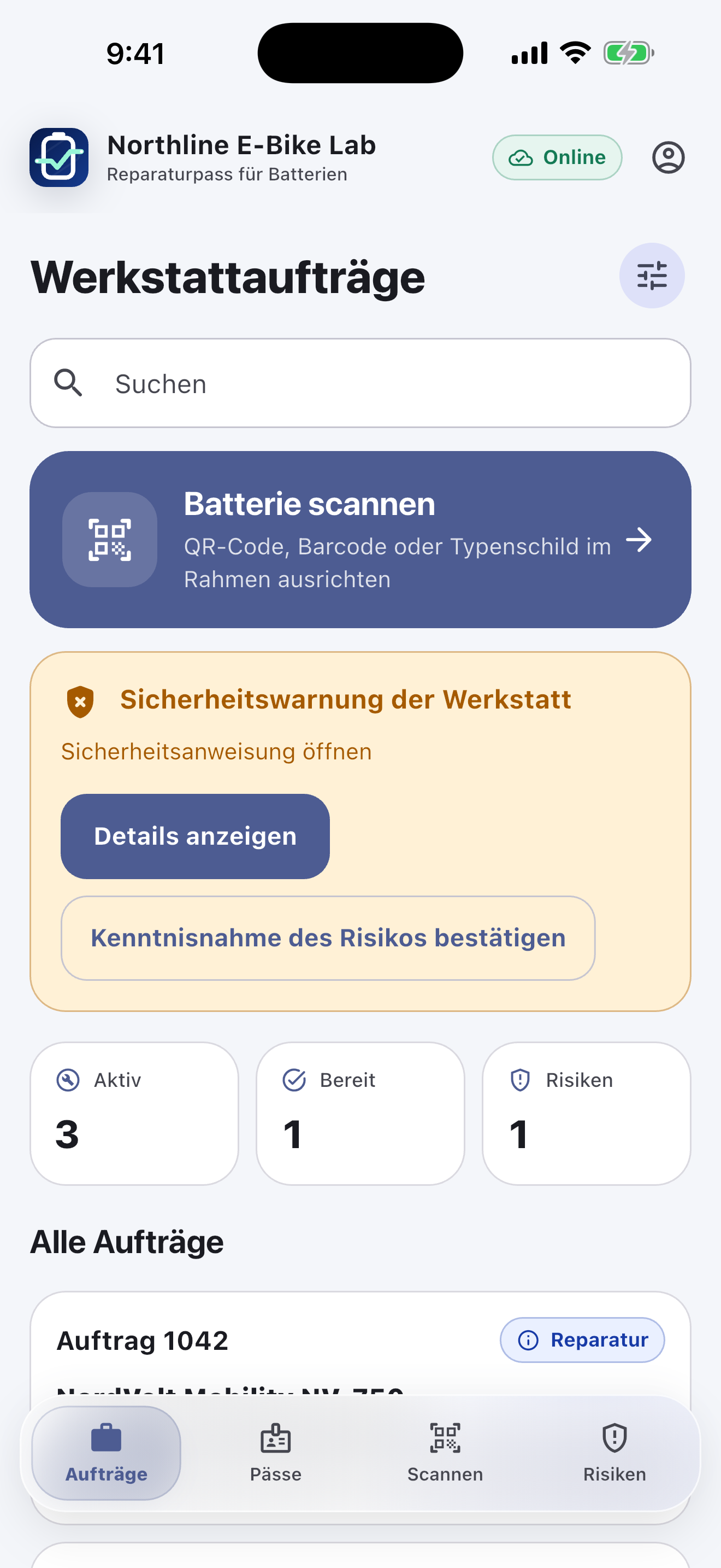Batteriepass-Software für Reparaturwerkstätten — Diagnostizieren und Freigabe einholen