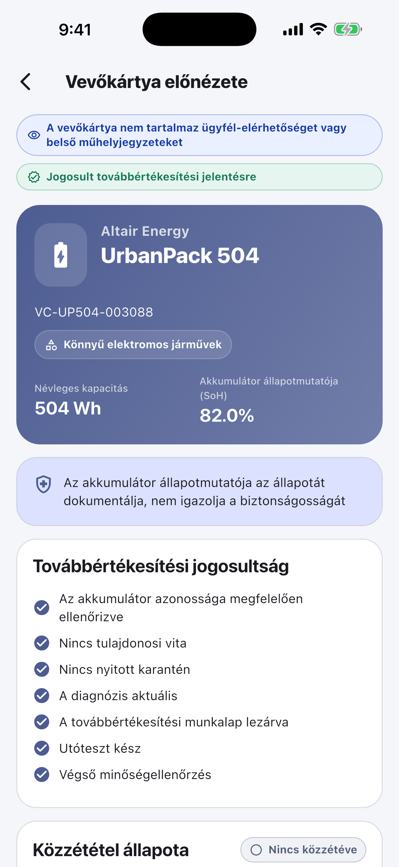 Battery Passport szoftver javítóműhelyekhez — Adja át és tegye közzé