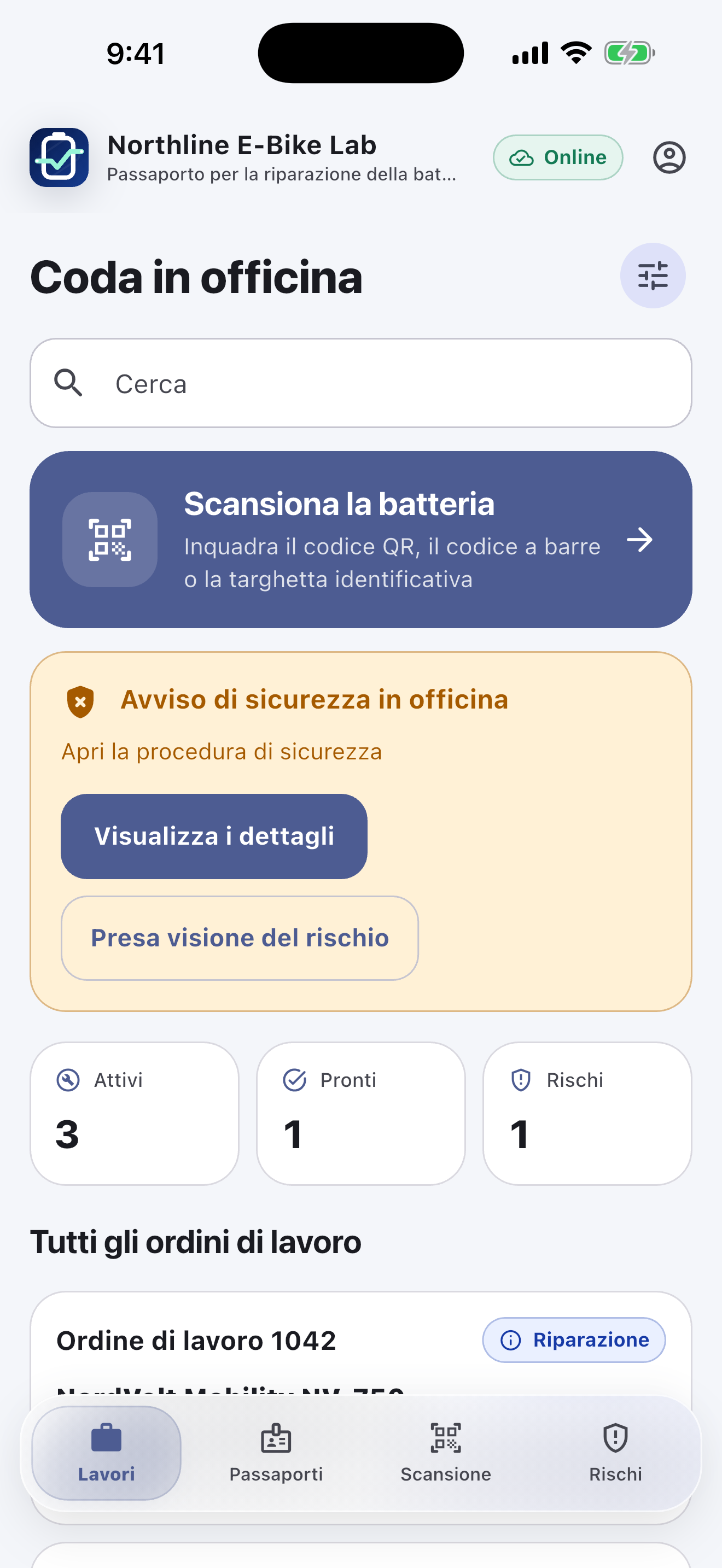 Software per il passaporto batteria delle officine — Diagnostica e preventivo