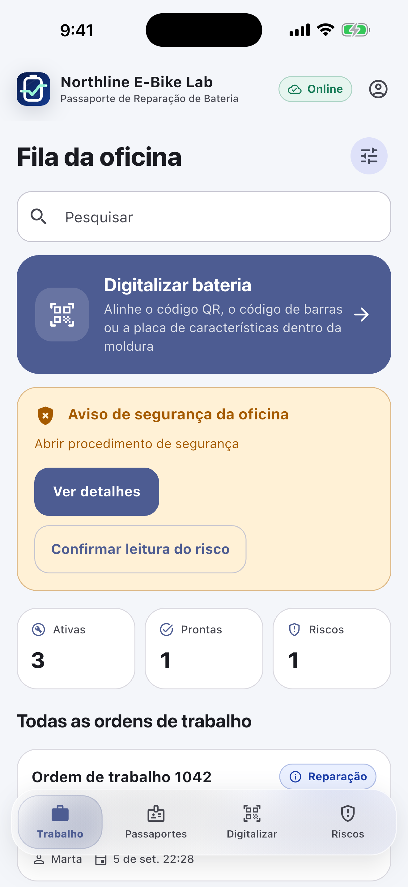 Software Battery Passport para oficinas de reparo — Diagnosticar e obter aprovação