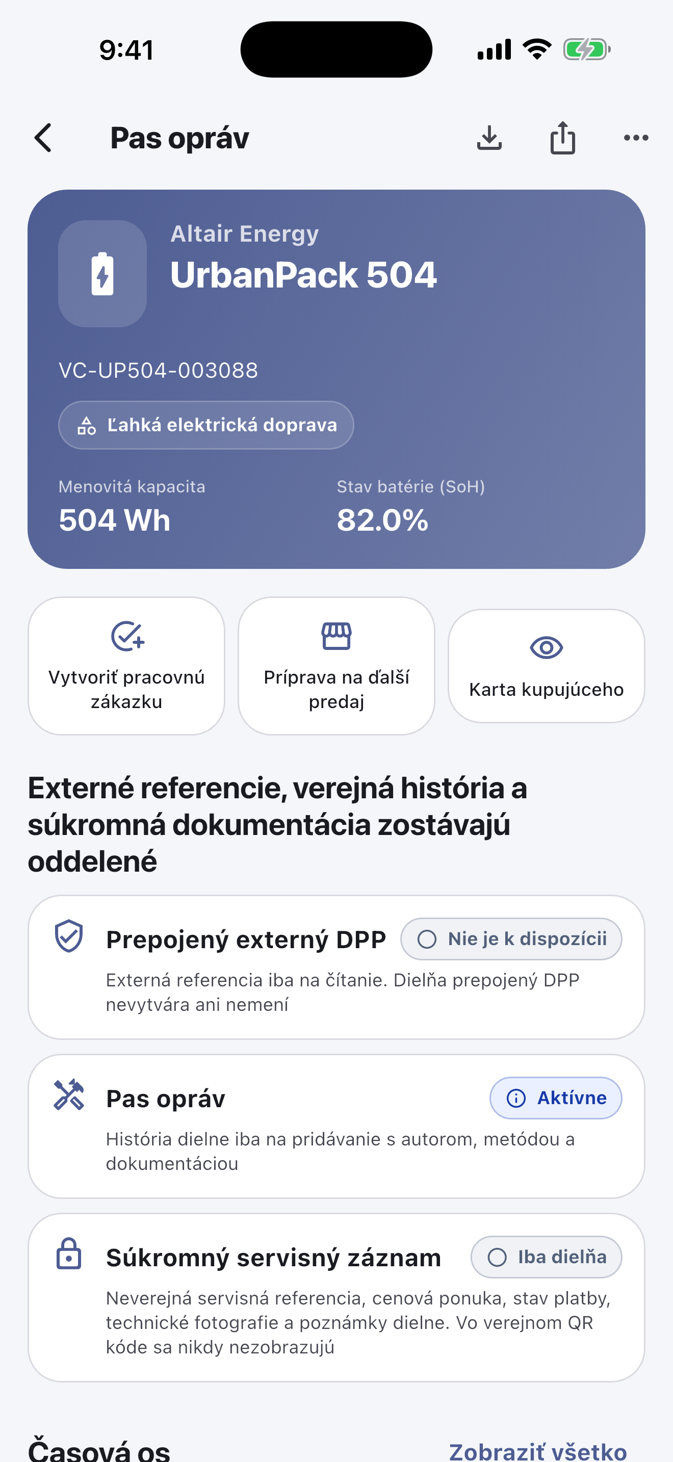 Hlavná práca prebieha v mobilnej aplikácii: Skenujte a identifikujte batérie, vykonávajte bezpečnostné kontroly, zaznamenávajte diagnostiku, opravy, merania a fotografie, získajte súhlas zákazníka a dokončite odovzdanie — aj bez internetu.