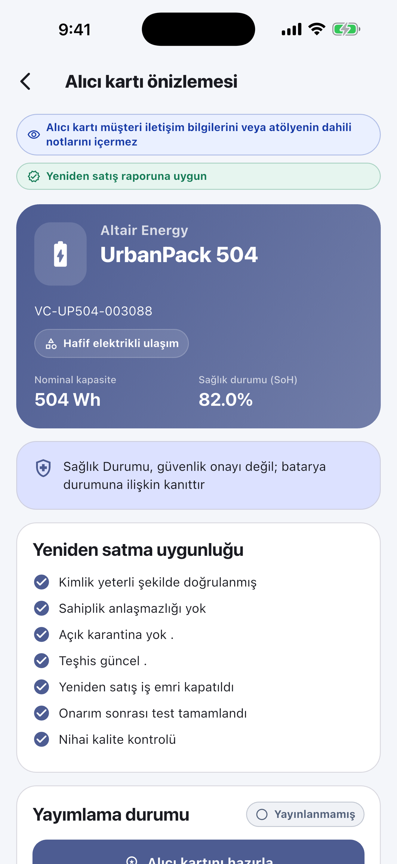 Onarım Atölyeleri için Pil Pasaport Yazılımı — Teslim edin ve yayınlayın